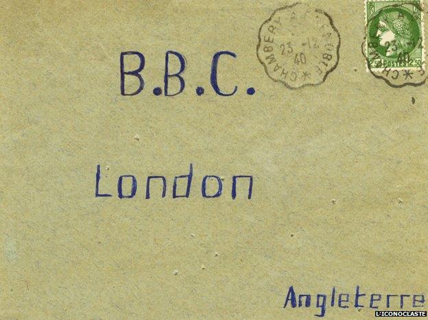 Letter reads "BBC, London, Angleterre"