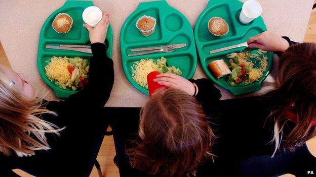 Children eating school dinners