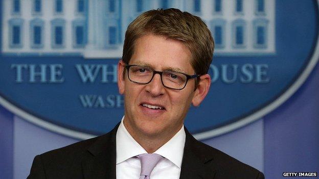 Press secretary Jay Carney in the White House briefing room.