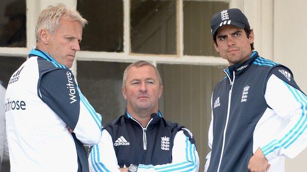 Peter Moores, Paul Farbrace and Alastair Cook