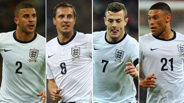 Kyle Walker, Phil Jagielka, Jack Wilshire, Alex Oxlade-Chamberlain