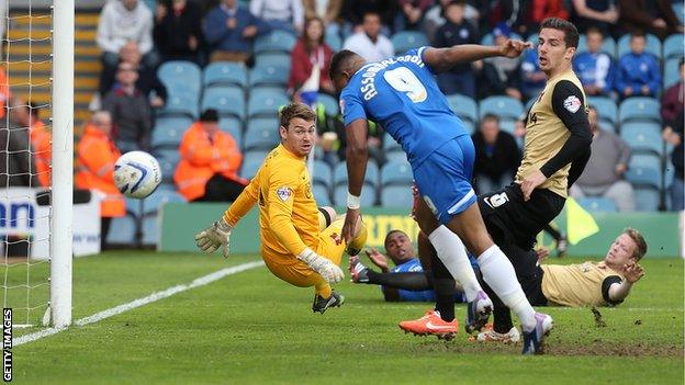 Britt Assombalonga gives Peterborough a 1-0 lead against Leyton Orient