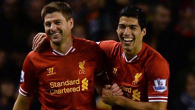 Liverpool midfielder Steven Gerrard and striker Luis Suarez