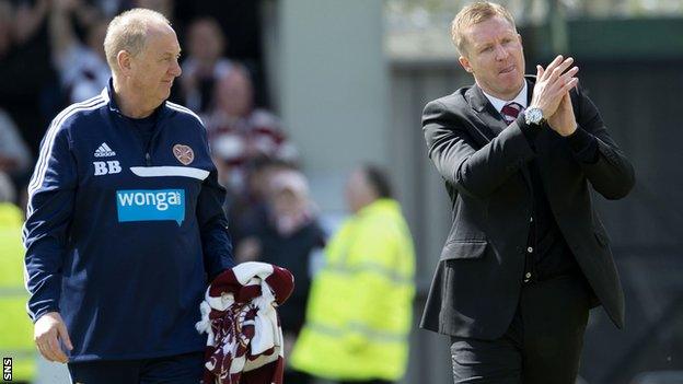 Hearts assistant Billy Brown and manager Gary Locke