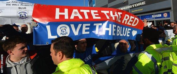 Cardiff fans protest