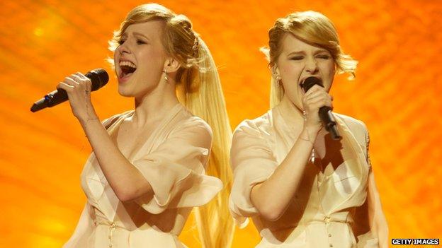 Anastasia and Maria Tolmachevy of Tolmachevy Sisters perform at Eurovision 2014