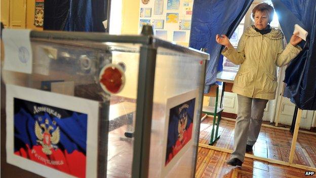 Voter in the city of Donetsk, eastern Ukraine (11 May)
