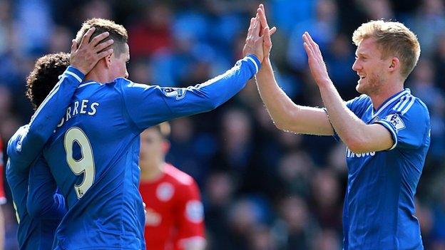 Fernando Torres (left) celebrates with team-mate Andre Schurrle