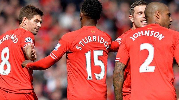 Liverpool's Steven Gerrard and Daniel Sturridge celebrate