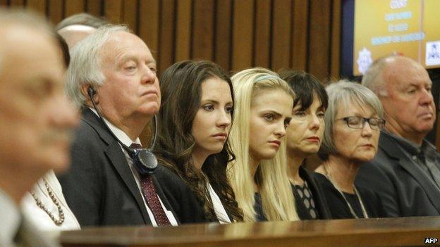 Family members of the South African Paralympic athlete Oscar Pistorius attend his murder trial