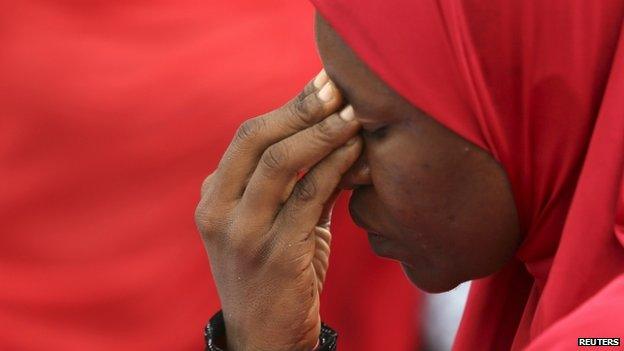 A woman takes part in a protest for the release of the abducted secondary school girls in the remote village of Chibok, during a sit-in protest at the Unity fountain Abuja, 12 May 2014