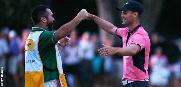 Martin Kaymer (left) celebrates with his caddie Craig Connelly after his one-stroke victory at The Players Championship