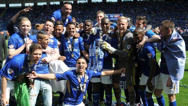 Leicester City celebrate promotion