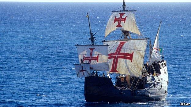 A replica boat of the Santa Maria, undated image