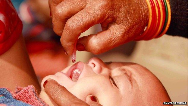 Child being given polio drops