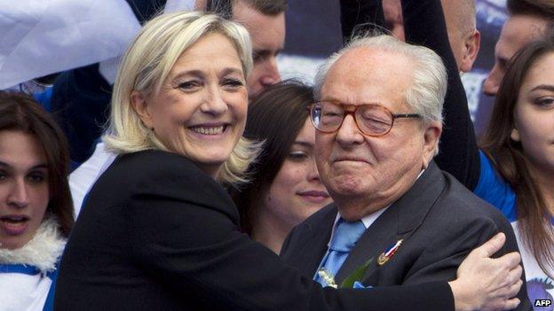 Marine and Jean-Marie Le Pen at 1 May rally in Paris