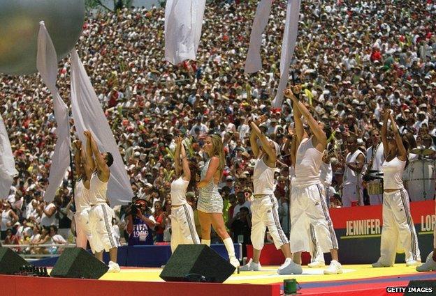 Jennifer Lopez performing at the pre-match ceremony