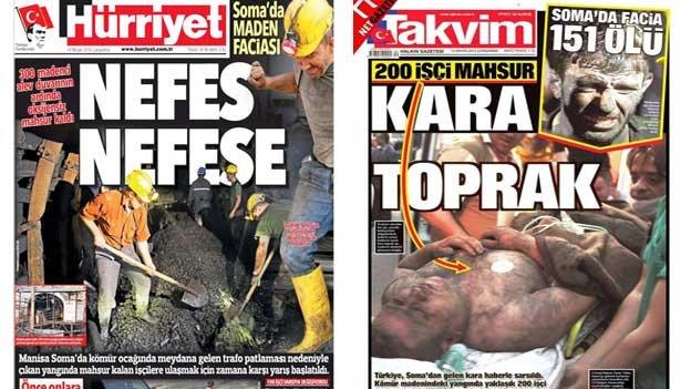 Front pages of Hurriyet and Takvim