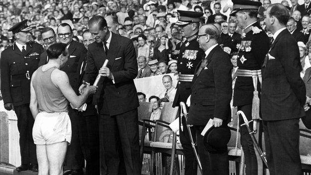 Ken Jones passes the baton to the Duke of Edinburgh