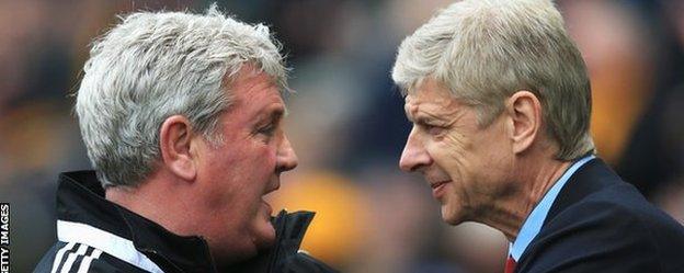 Hull City manager Steve Bruce (left) and Arsenal boss Arsene Wenger