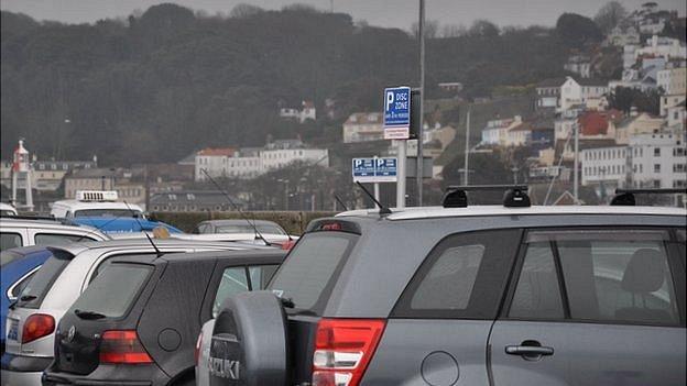 Cars parked in North Beach car park, St Peter Port, Guernsey