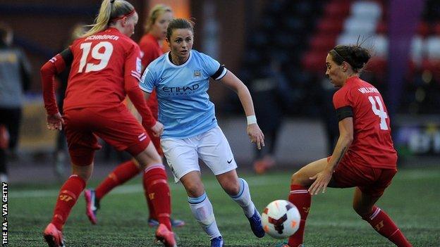 Manchester City women in action against Liverpool ladies