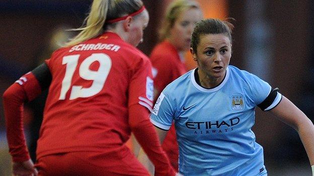 Manchester City women in action against Liverpool ladies