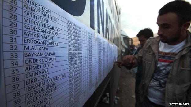 Checking the names of survivors in Soma on 15 May 2014