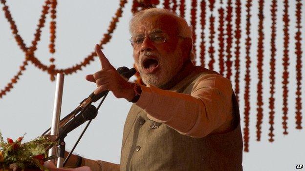 the BJP's Narendra Modi at an election rally