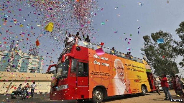 The BJP's supporters are celebrating their party's victory