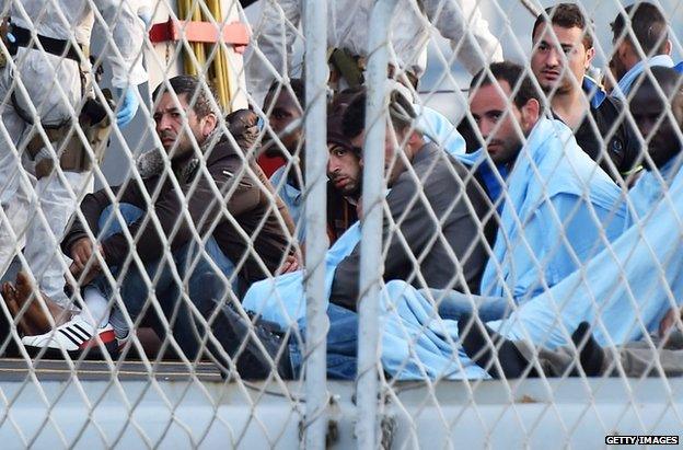 Migrants rescued by the Italian navy in Catania, Italy, 13 May