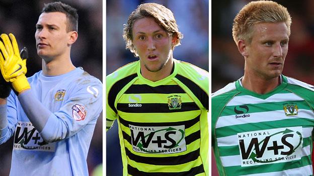 Yeovil's Marek Stech, Luke Ayling and Byron Webster