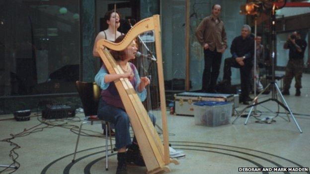 A performance organised by Arcadia café in the central space of the arcade, c 2000