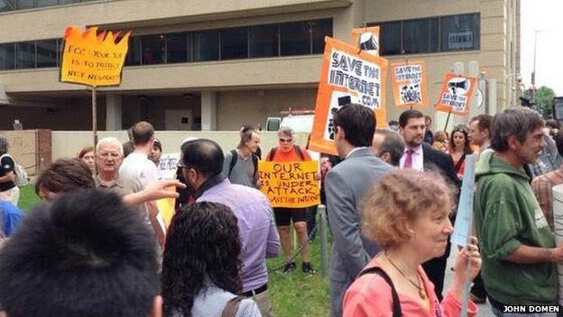 Protesters outside the FCC