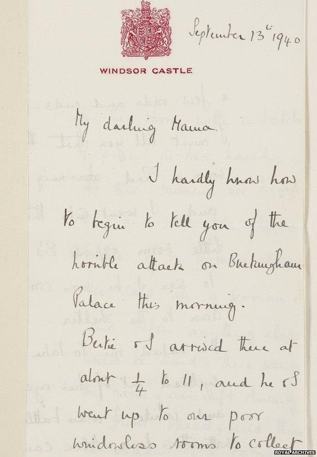 Letter from Queen Elizabeth to Queen Mary, 13 September 1940; Royal Archives / © Her Majesty Queen Elizabeth II 2014