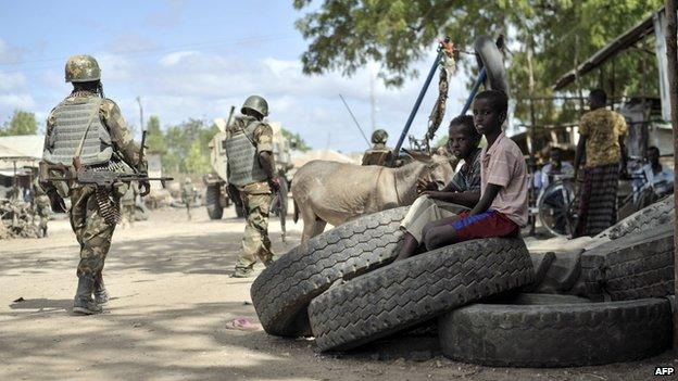 African Union on patrol in Qoryooley, Somalia, after the town was liberated from al-Shabab militants