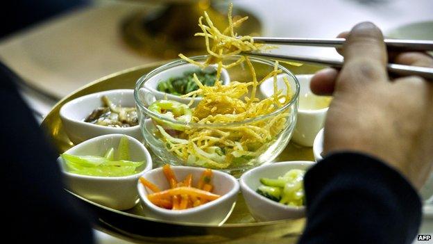 A meal at the Pyongyang restaurant in Amsterdam