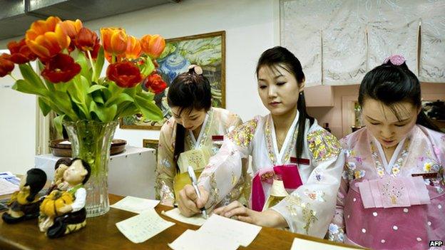 Waitresses in the Pyongyang restaurant in Amsterdam