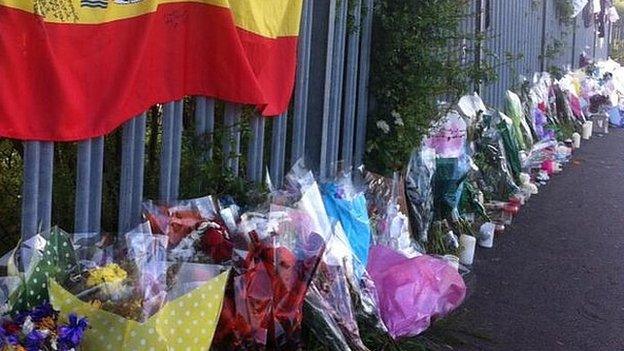 Floral tributes outside school