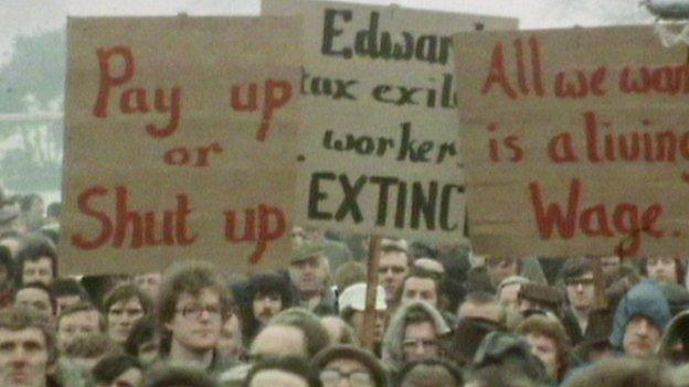 Workers on strike in 1970s