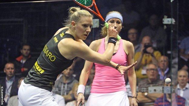 Laura Massaro playing against Sarah Kippax