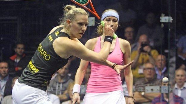 Laura Massaro playing against Sarah Kippax