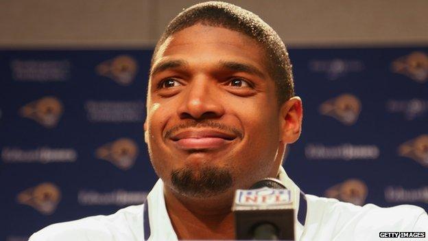St Louis Ram football player Michael Sam at a press conference on 13 May, 2014.