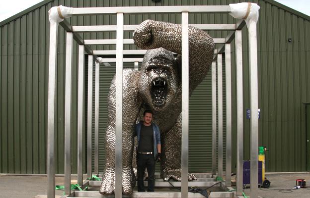 Alfie Bradley with Gorilla statue