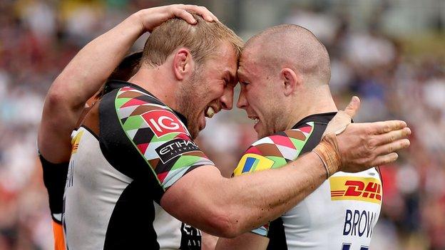 Harlequins' Chris Robshaw and Mike Brown celebrate