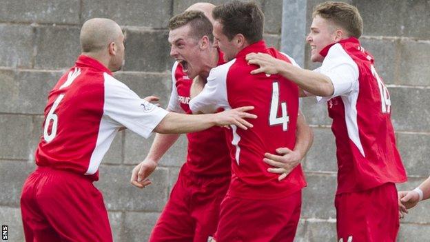 Jordan White celebrates after scoring the opener for Stirling Albion