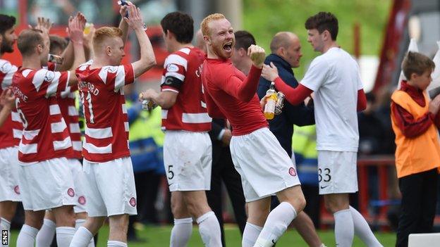 Hamilton players celebrate at full time