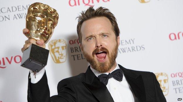 Breaking Bad's Aaron Paul with his Bafta international award