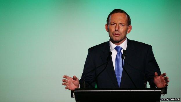 Australia's Prime Minister Tony Abbott speaks at the Museum of Contemporary Art on 9 May, in Sydney.