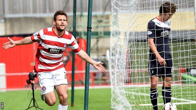 Tony Andreu celebrates after scoring the winner against Falkirk